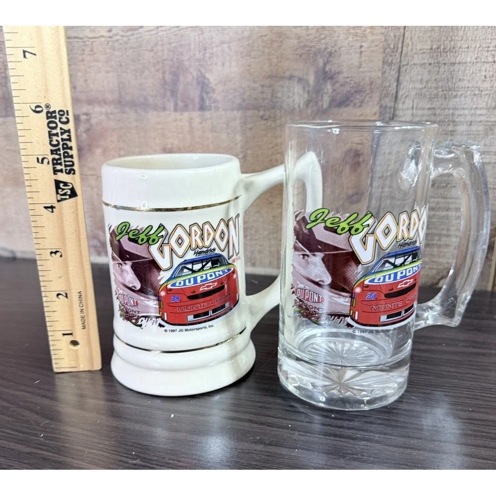 Vintage 1997‎ #24 Jeff Gordon DuPont Mug Set Glass Stein NASCAR Hendrick